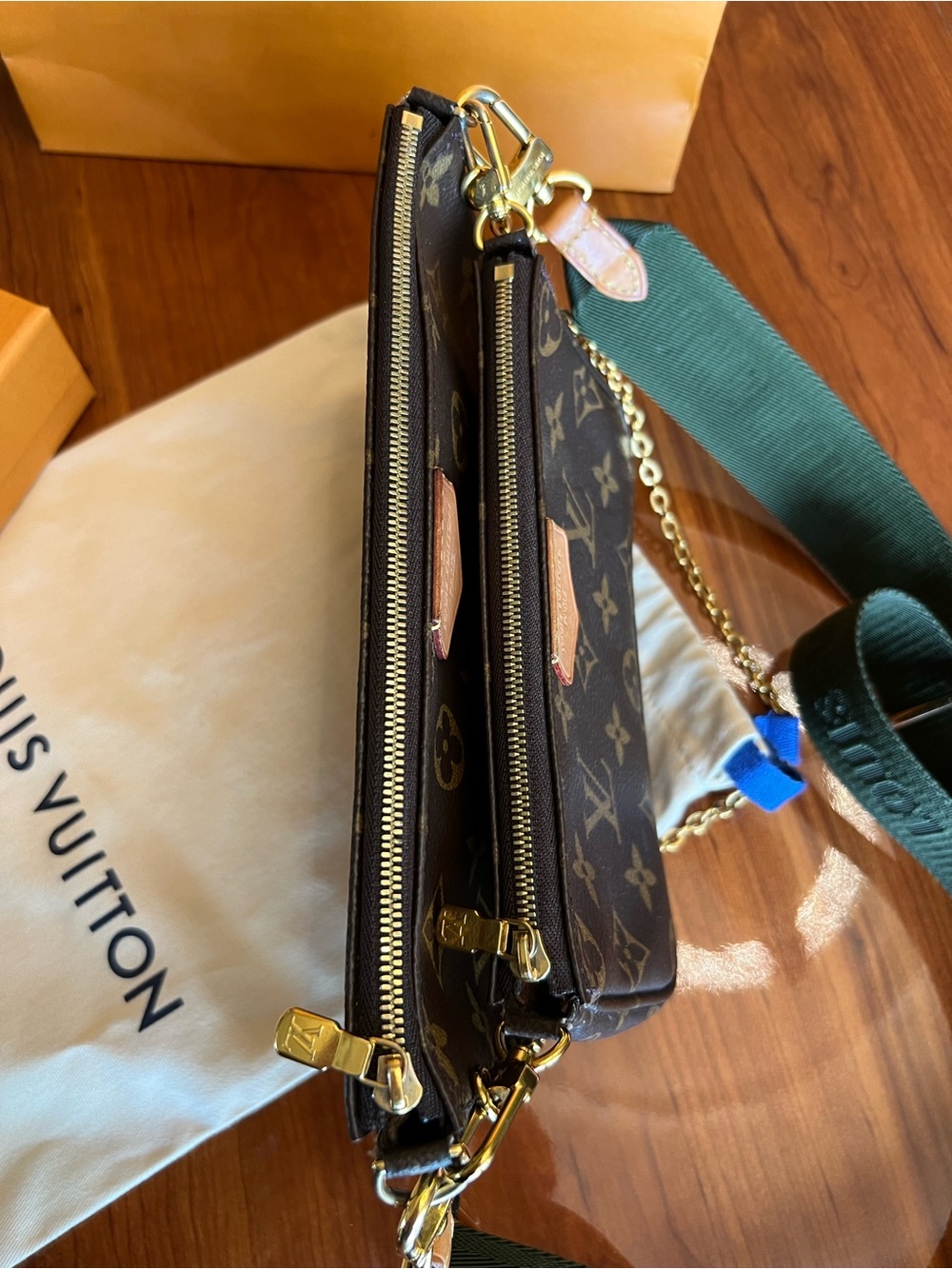 Louis Vuitton Multi Pochette Accessoires Monogram Crossbody Bag Khaki Strap - Picture 12 of 17